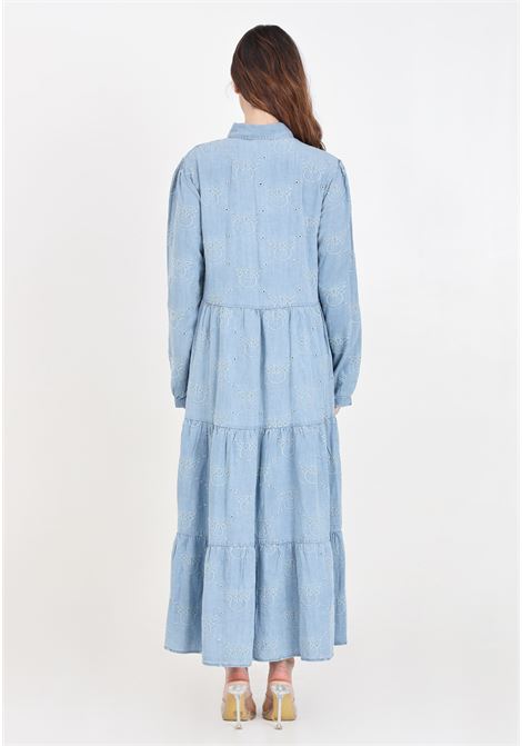 Women's long shirt dress in indigo broderie anglaise lace fabric PINKO | ABITO PINKOJEANS